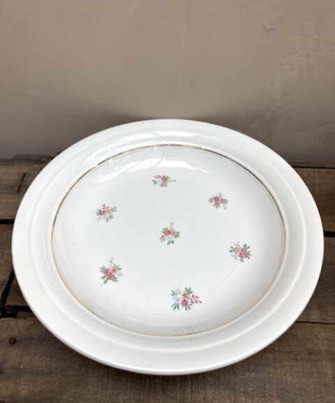 Ancien Plat Ceranord St Amand Semi-Vitrifié - Décor Fleurs Et Dorure