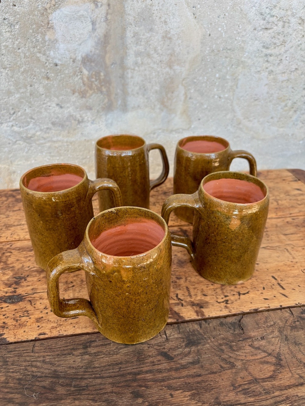 Lot de 5 chopes en grès brun