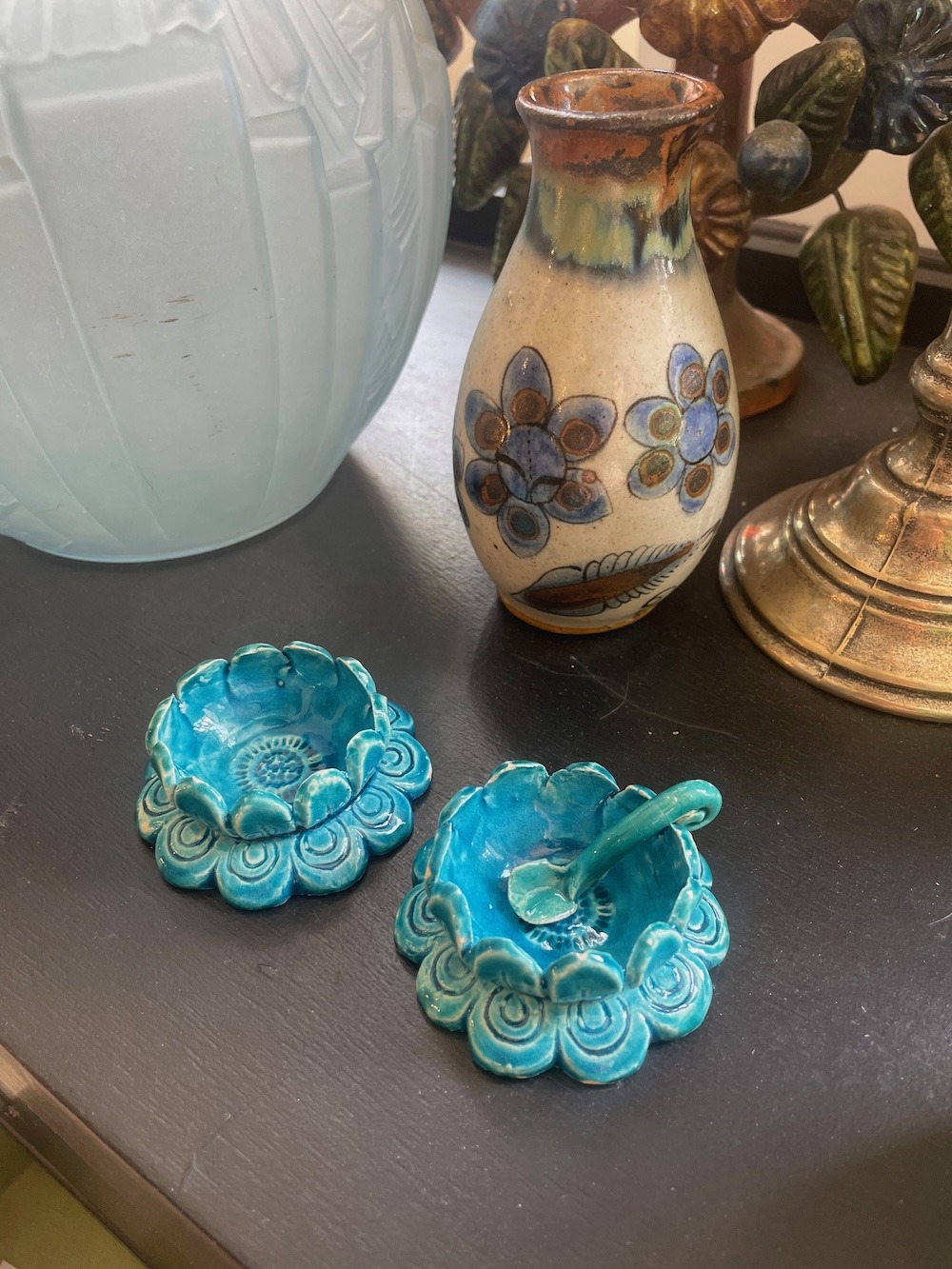 Salière poivrière en céramique bleu