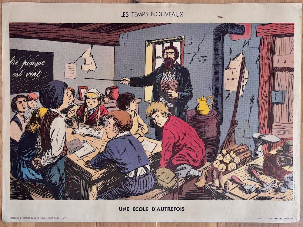 Tableau d'histoire vintage - Bonaparte au pont d'Arcole / Une école d'autrefois