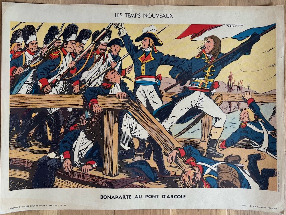 Tableau d'histoire vintage - Bonaparte au pont d'Arcole / Une école d'autrefois