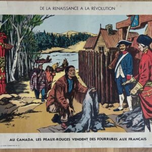 Ancien tableau d'histoire pour le cours élémentaire, imprimé recto-verso : Henri IV / commerce des fourrures au Canada.