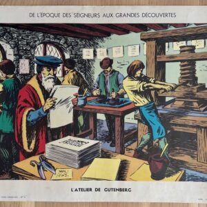 Tableau d'histoire vintage - L'atelier de Gutenberg / Saint Louis rend la justice