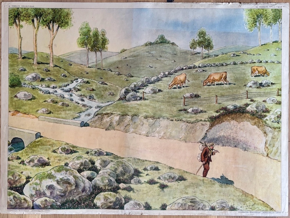 Affiche scolaire vintage Rossignol - Un plateau calcaire / Terrain granitique – Image 2