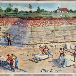 Affiche scolaire vintage Rossignol – Carrière de pierre / Climat froid