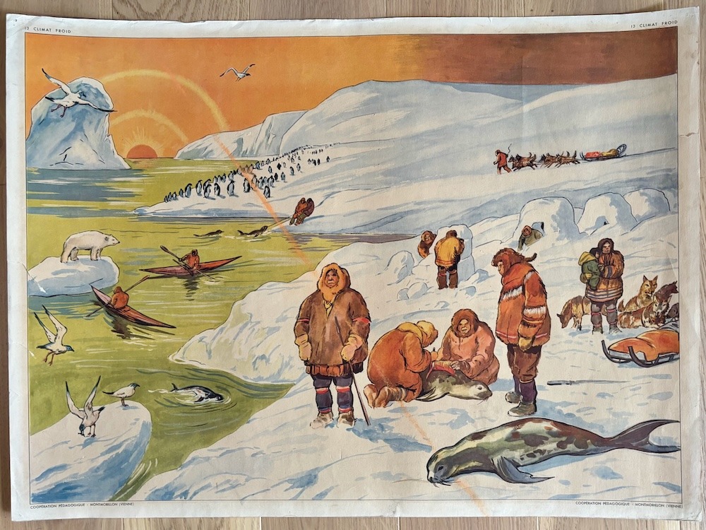 Affiche scolaire vintage Rossignol – Carrière de pierre / Climat froid