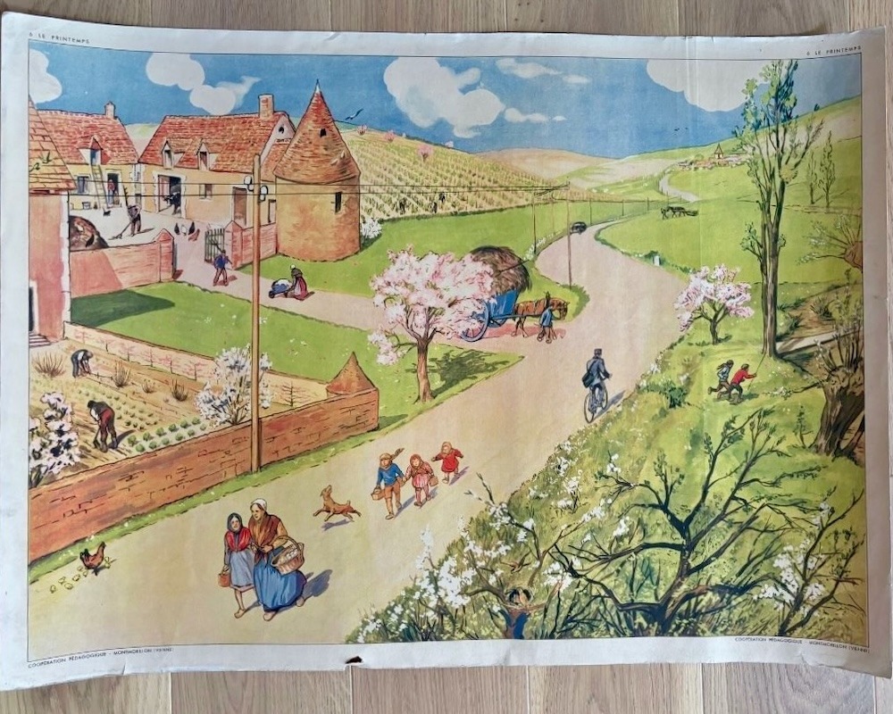 Affiche scolaire vintage Rossignol - Le Printemps