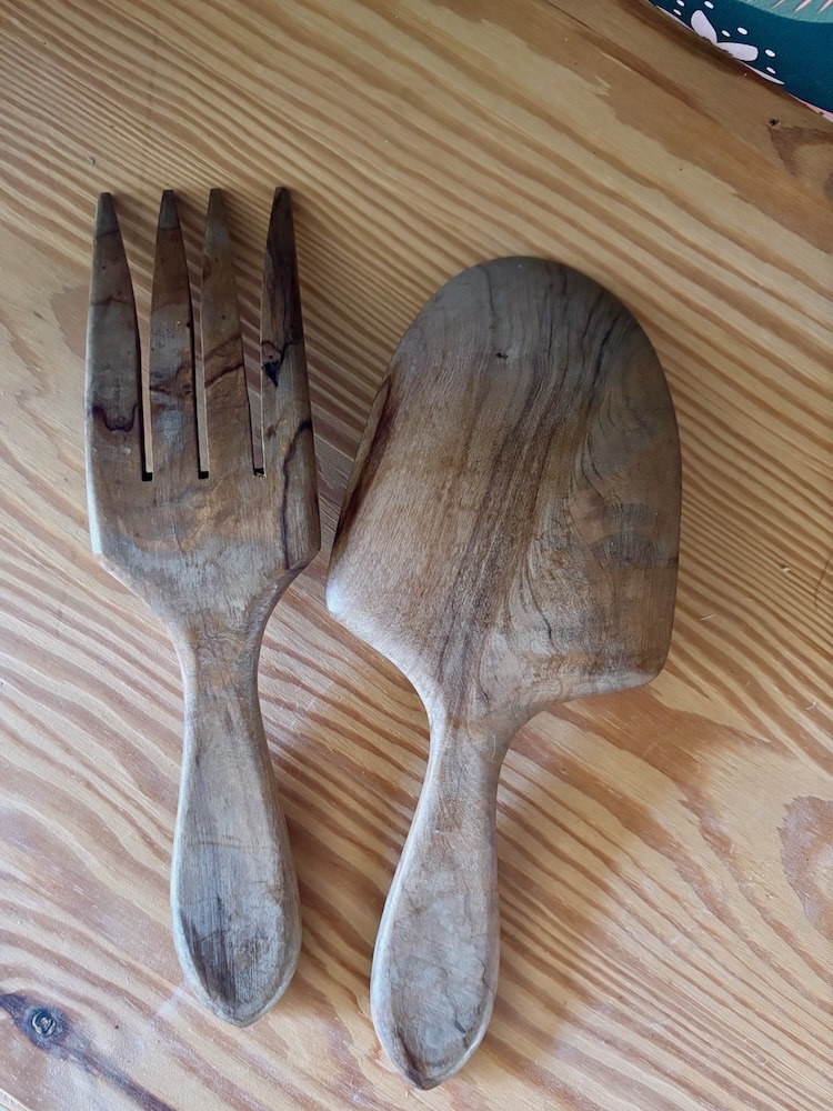 couverts à salade vintage en bois