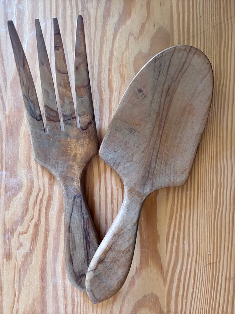couverts à salade vintage en bois