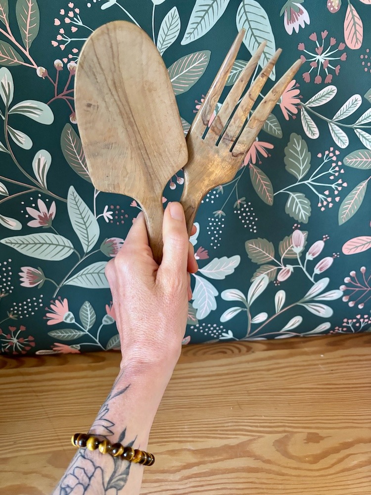 couverts à salade vintage en bois