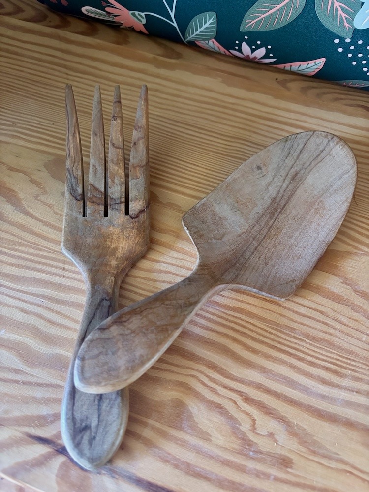 couverts à salade vintage en bois