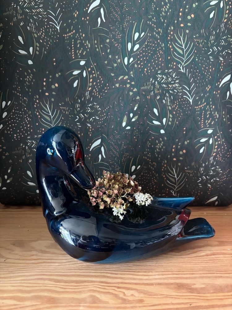 Vase canard vintage en céramique bleue