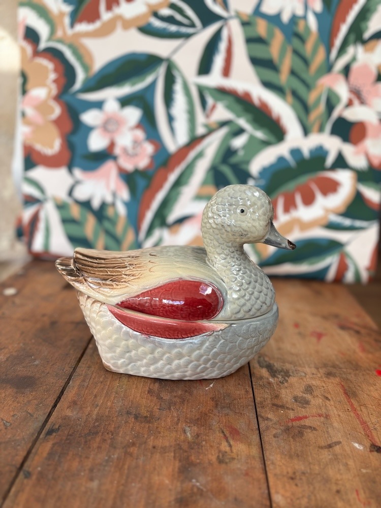 Terrine canard vintage en faïence barbotine (3)